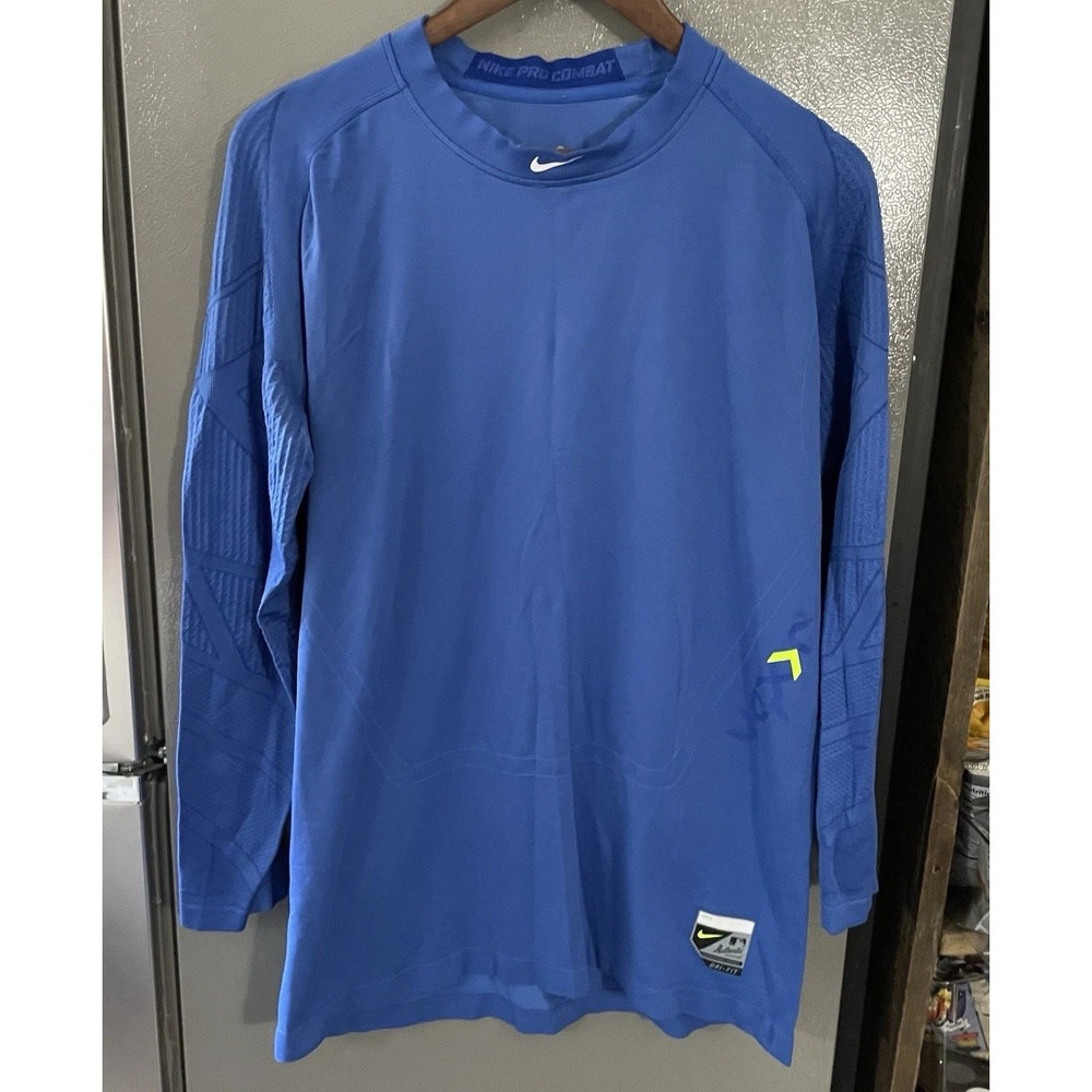 NIKE PRO COMBAT DRI‎ FIT LONG SLEEVE COMPRESSION SHIRT MEN'S Large Blue Baseball